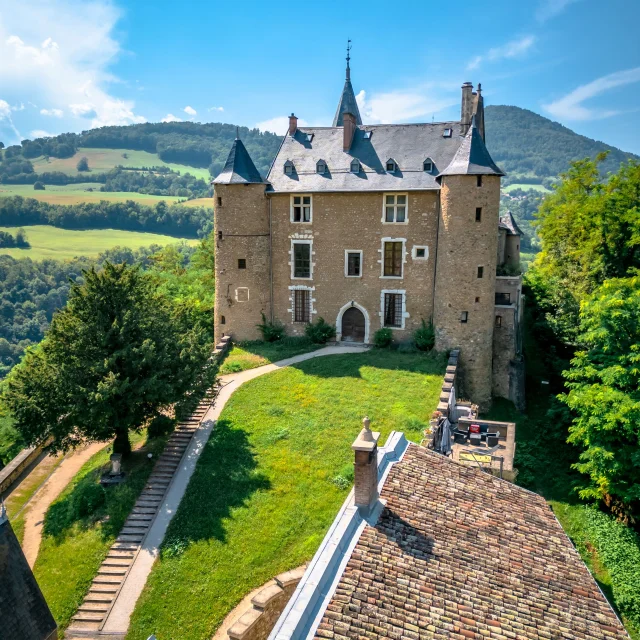 Landscape - View of Uriage from a drone - Castle and garden